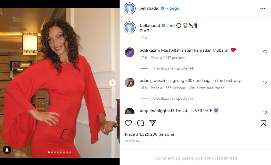 La Supermodella Bella Hadid celebra 5 mesi senza Alcol