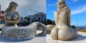 La controversa scultura della sirena di Monopoli – Fiorello: “è un po’ pronta per OnlyFans” la sirena di monopoli