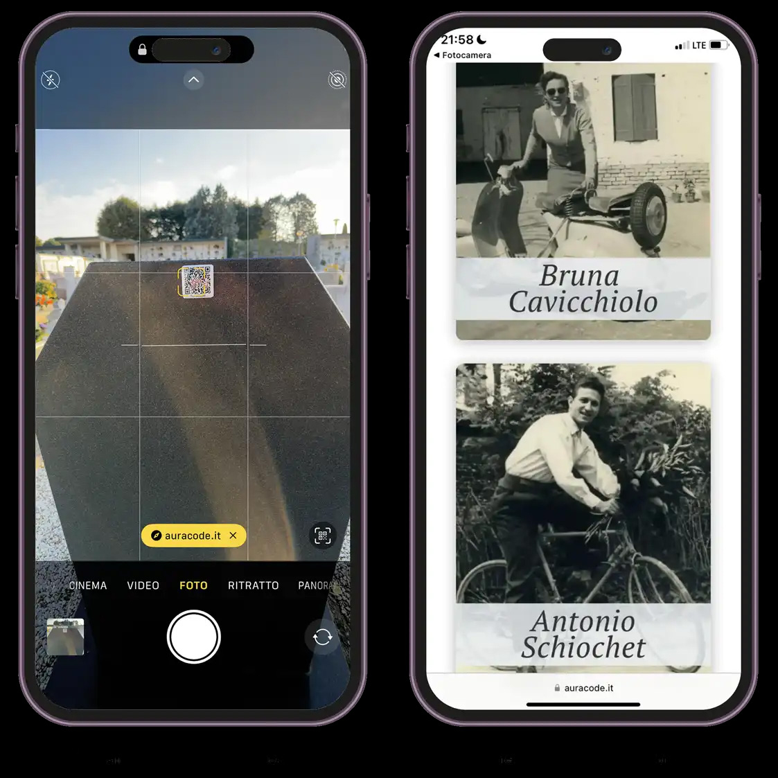 AuraCode Qrcode per defunti. Scopri un modo semplice e tradizionale per onorare i tuoi cari defunti. Con AuraCoded, inquadra il QR Code sulla lapide e accedi a una pagina web ricca di foto, video e ricordi condivisi dai parenti.